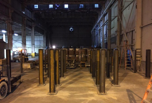 Furnace base steel columns in situ 